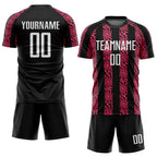 Custom Black White-Neon Pink Abstract Shape Sublimation Soccer Uniform Jersey