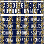 Custom Navy White-Old Gold Abstract Shape Sublimation Soccer Uniform Jersey