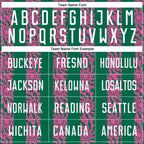 Custom Kelly Green White-Pink Abstract Shape Sublimation Soccer Uniform Jersey