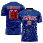 Custom Royal Red Old Gold-Light Blue Abstract Fragment Art Sublimation Soccer Uniform Jersey