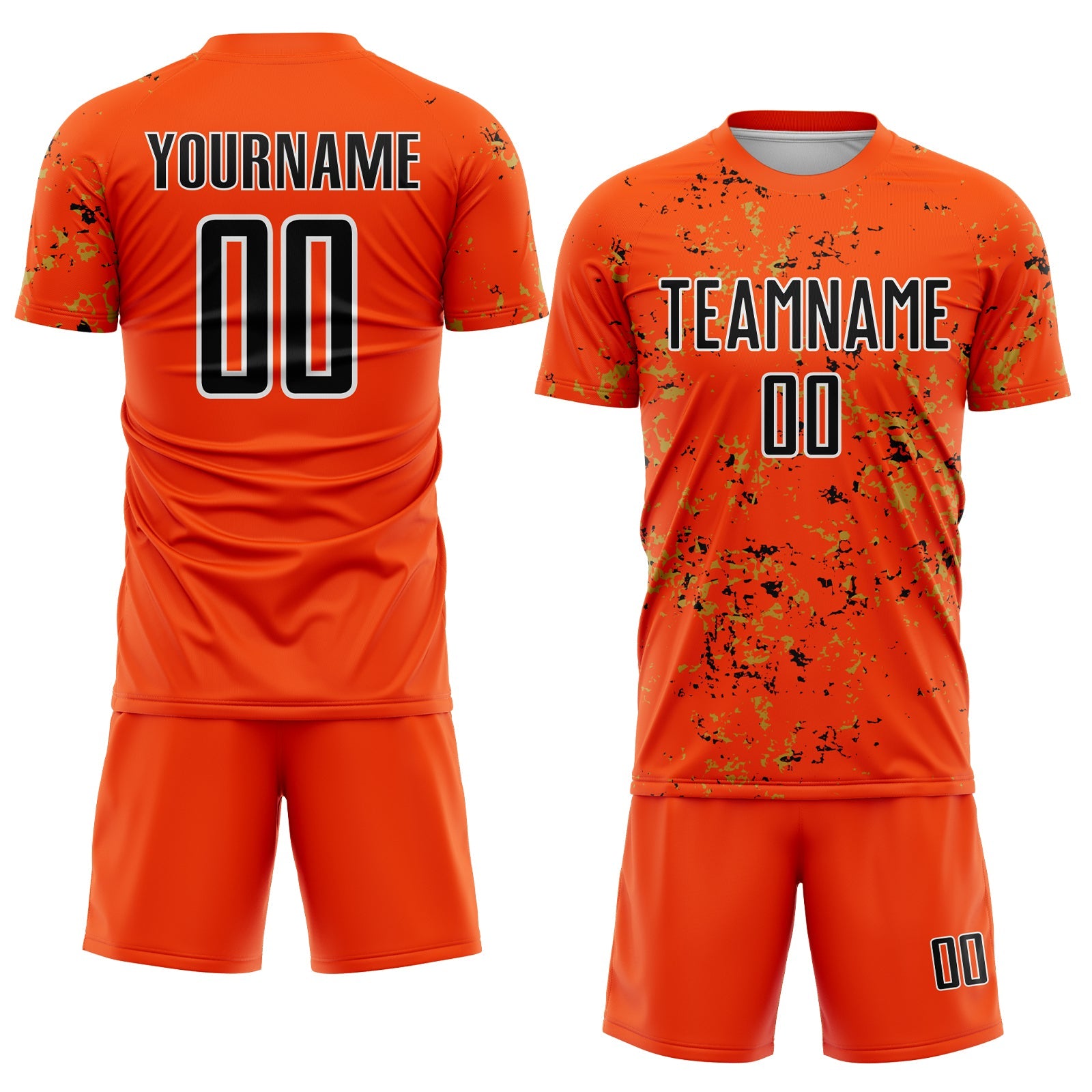 Custom Orange Black-Old Gold Abstract Fragment Art Sublimation Soccer Uniform Jersey