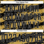 Custom Black Old Gold-White Splash Sublimation Soccer Uniform Jersey
