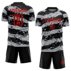 Custom Black Red-Gray Splash Sublimation Soccer Uniform Jersey