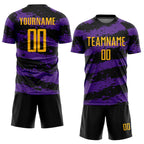 Custom Black Gold-Purple Splash Sublimation Soccer Uniform Jersey