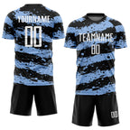Custom Black White-Light Blue Splash Sublimation Soccer Uniform Jersey