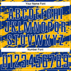 Custom Royal Gold-White Splash Sublimation Soccer Uniform Jersey