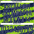 Custom Navy Neon Green-White Splash Sublimation Soccer Uniform Jersey