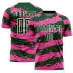 Custom Green Pink-White Splash Sublimation Soccer Uniform Jersey