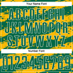 Custom Kelly Green Gold-White Splash Sublimation Soccer Uniform Jersey