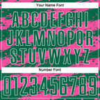 Custom Kelly Green Pink-White Splash Sublimation Soccer Uniform Jersey