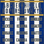 Custom White Royal-Old Gold Line Sublimation Soccer Uniform Jersey