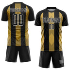 Custom Black Old Gold-White Line Sublimation Soccer Uniform Jersey