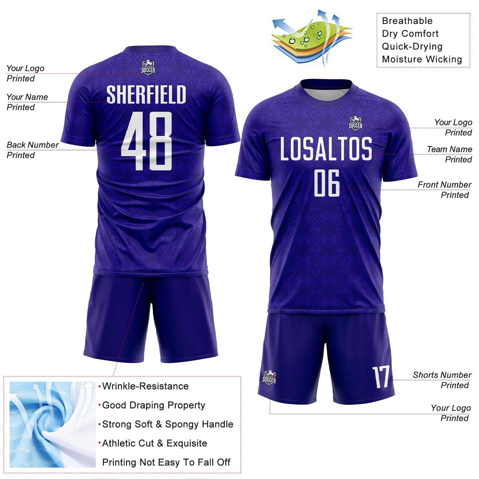 Custom Dark Purple Black Geometric Shapes Sublimation Soccer Uniform Jersey