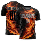 Custom Black Gold-White Flame Sublimation Soccer Uniform Jersey