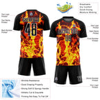 Custom Black Gold-White Flame Sublimation Soccer Uniform Jersey