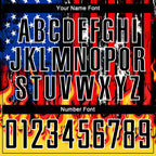 Custom Black Red Royal-Gold American Flag Flame Sublimation Soccer Uniform Jersey