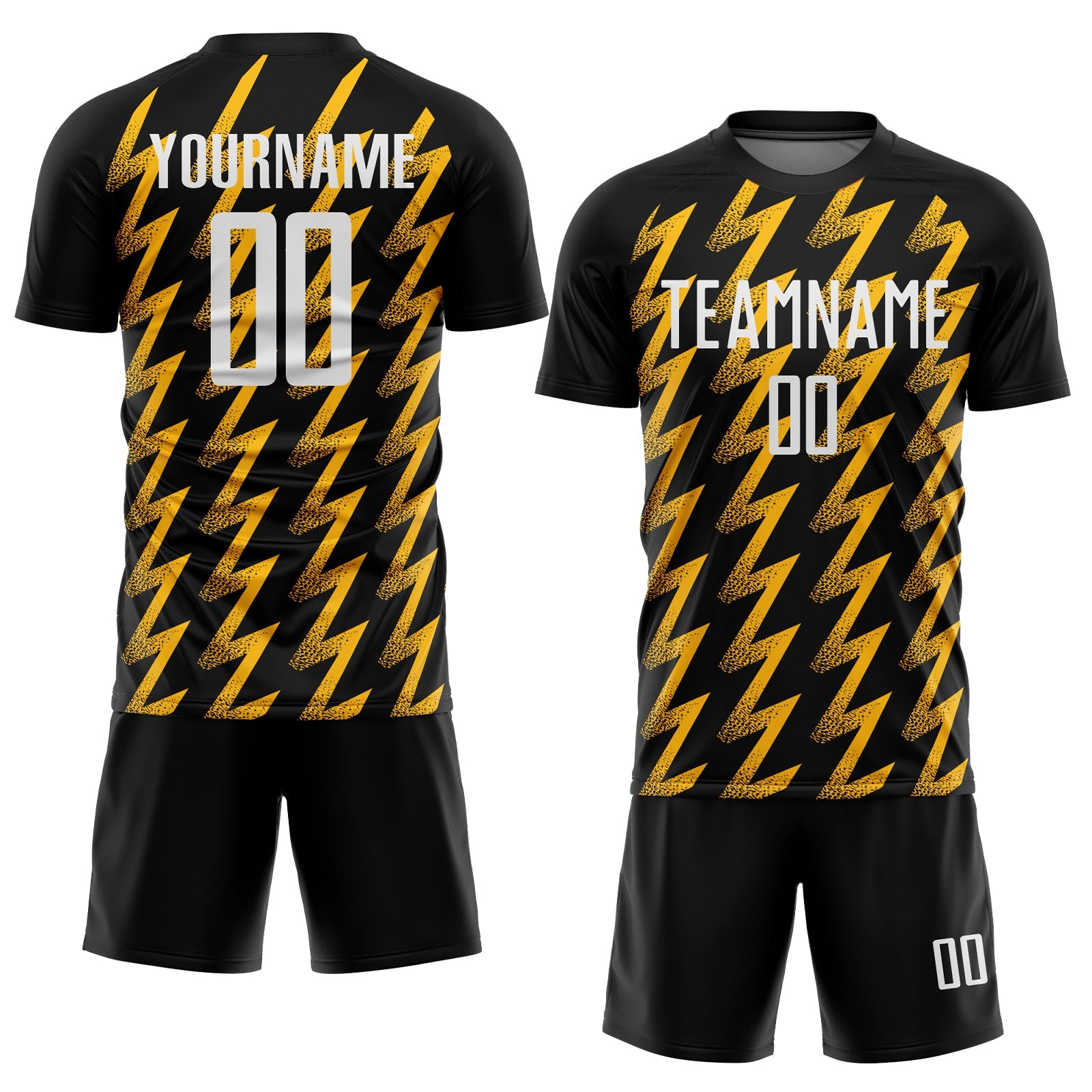 Custom Black White-Gold Zigzag Shape Sublimation Soccer Uniform Jersey