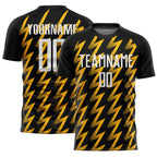 Custom Black White-Gold Zigzag Shape Sublimation Soccer Uniform Jersey