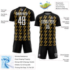 Custom Black White-Old Gold Zigzag Shape Sublimation Soccer Uniform Jersey