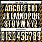 Custom Black White-Old Gold Zigzag Shape Sublimation Soccer Uniform Jersey