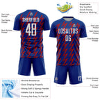 Custom Royal White-Red Zigzag Shape Sublimation Soccer Uniform Jersey