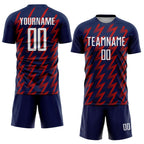 Custom Navy White-Red Zigzag Shape Sublimation Soccer Uniform Jersey