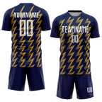 Custom Navy White-Old Gold Zigzag Shape Sublimation Soccer Uniform Jersey