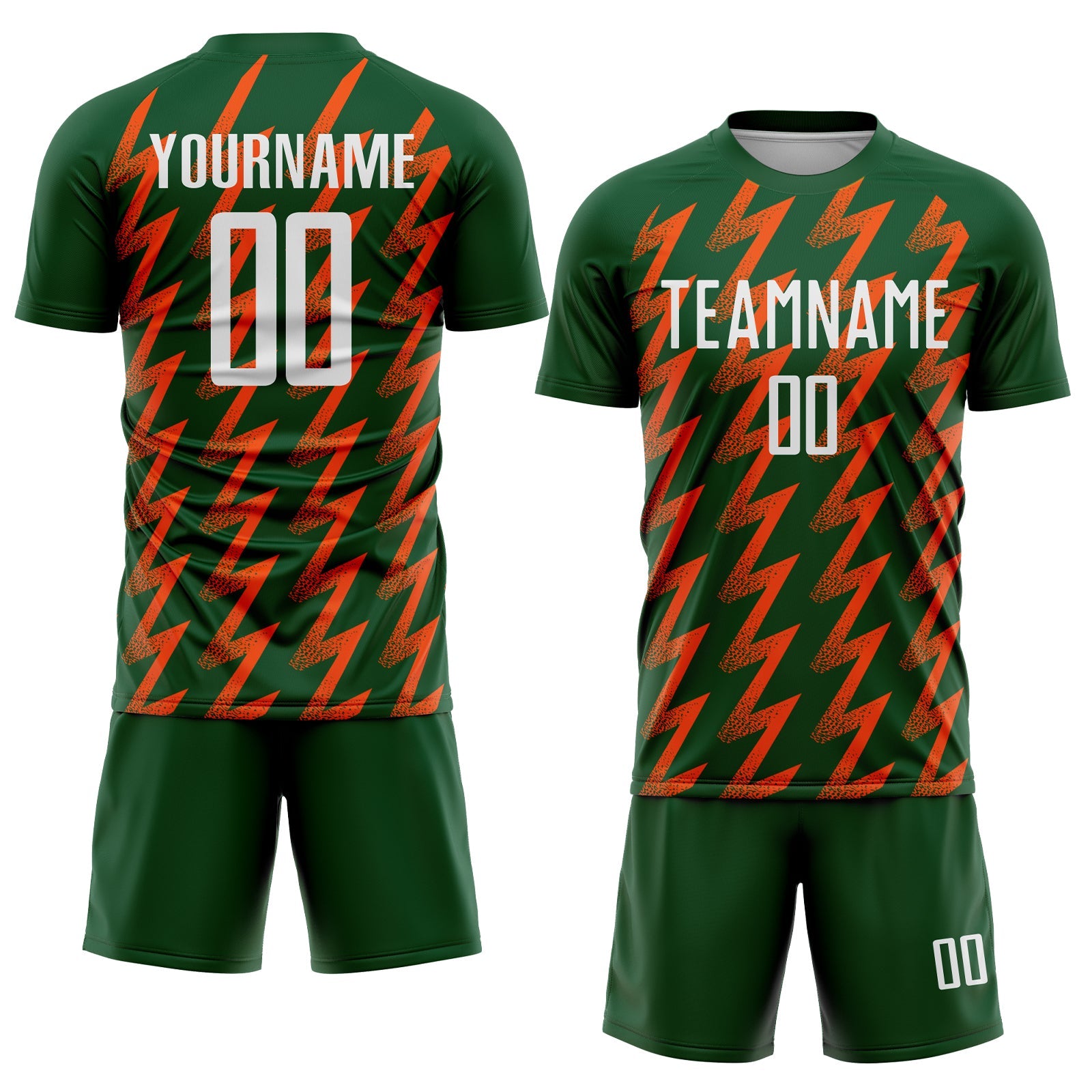 Custom Green White-Orange Zigzag Shape Sublimation Soccer Uniform Jersey