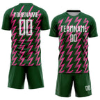 Custom Green White-Pink Zigzag Shape Sublimation Soccer Uniform Jersey