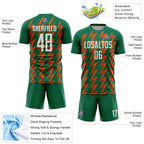 Custom Kelly Green White-Orange Zigzag Shape Sublimation Soccer Uniform Jersey