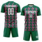 Custom Kelly Green White-Pink Zigzag Shape Sublimation Soccer Uniform Jersey