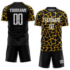 Custom Black White-Gold Abstract Network Splash Sublimation Soccer Uniform Jersey
