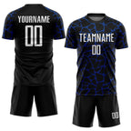 Custom Black White-Royal Abstract Network Splash Sublimation Soccer Uniform Jersey