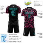 Custom Black Teal-Pink Abstract Network Splash Sublimation Soccer Uniform Jersey