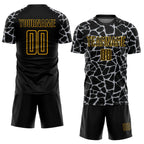 Custom Black Gray-Gold Abstract Network Splash Sublimation Soccer Uniform Jersey