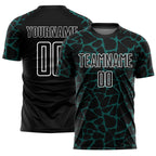 Custom Black Midnight Green-White Abstract Network Splash Sublimation Soccer Uniform Jersey