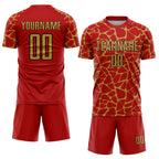 Custom Red Old Gold-Black Abstract Network Splash Sublimation Soccer Uniform Jersey