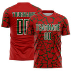 Custom Red Green-White Abstract Network Splash Sublimation Soccer Uniform Jersey