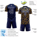 Custom Navy Gold-White Abstract Network Splash Sublimation Soccer Uniform Jersey