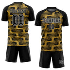 Custom Black Old Gold-White Line Sublimation Soccer Uniform Jersey