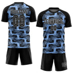 Custom Black Light Blue-White Line Sublimation Soccer Uniform Jersey