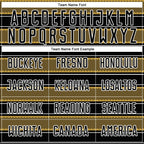 Custom Black Old Gold-White Geometric Shapes And Line Sublimation Soccer Uniform Jersey