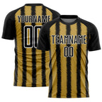 Custom Black Old Gold-White Line Sublimation Soccer Uniform Jersey