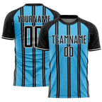Custom Black Sky Blue-White Line Sublimation Soccer Uniform Jersey