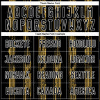 Custom Black Old Gold-White Line Sublimation Soccer Uniform Jersey