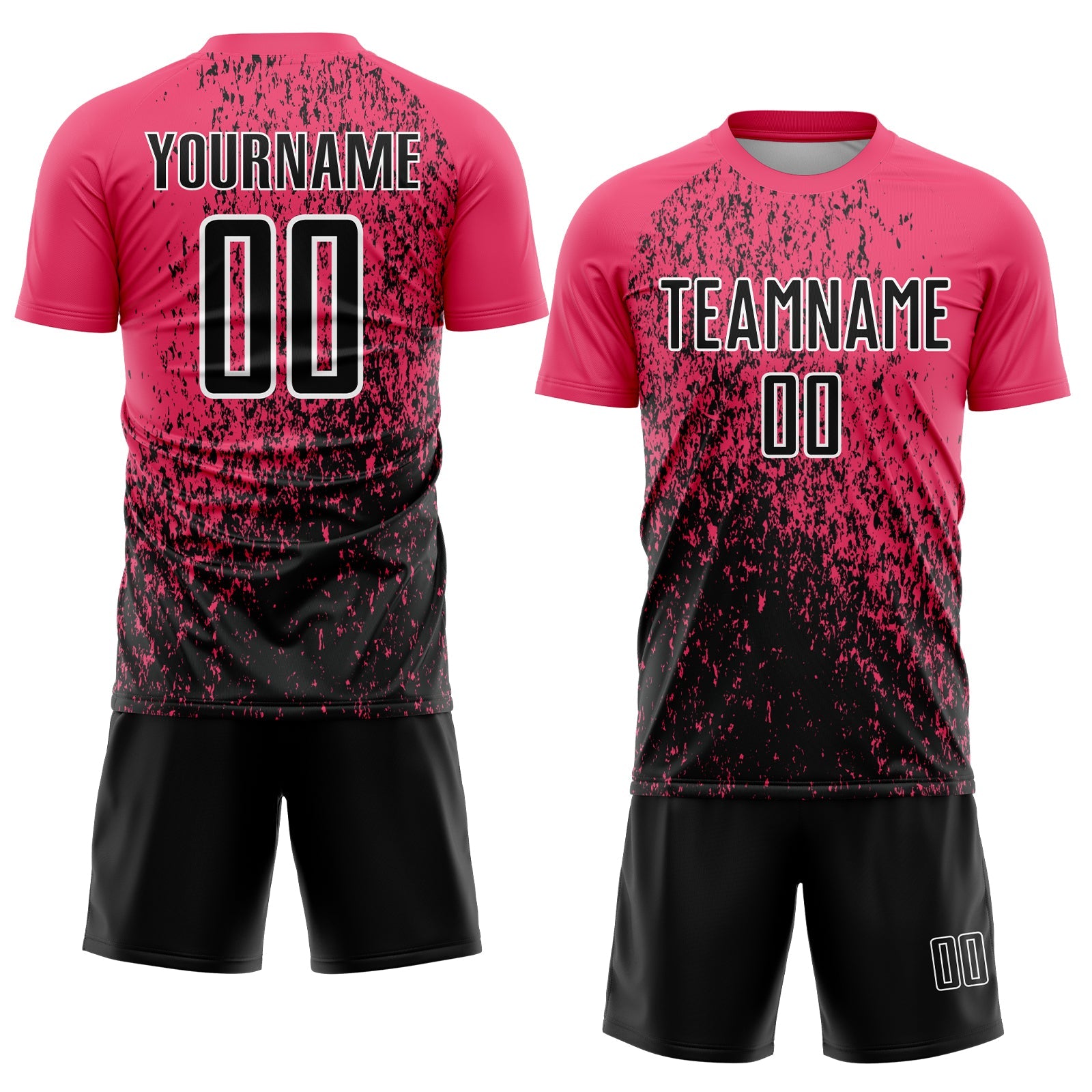 Custom Neon Pink Black-White Abstract Fragment Art Sublimation Soccer Uniform Jersey