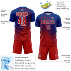 Custom Royal Red-White Abstract Fragment Art Sublimation Soccer Uniform Jersey