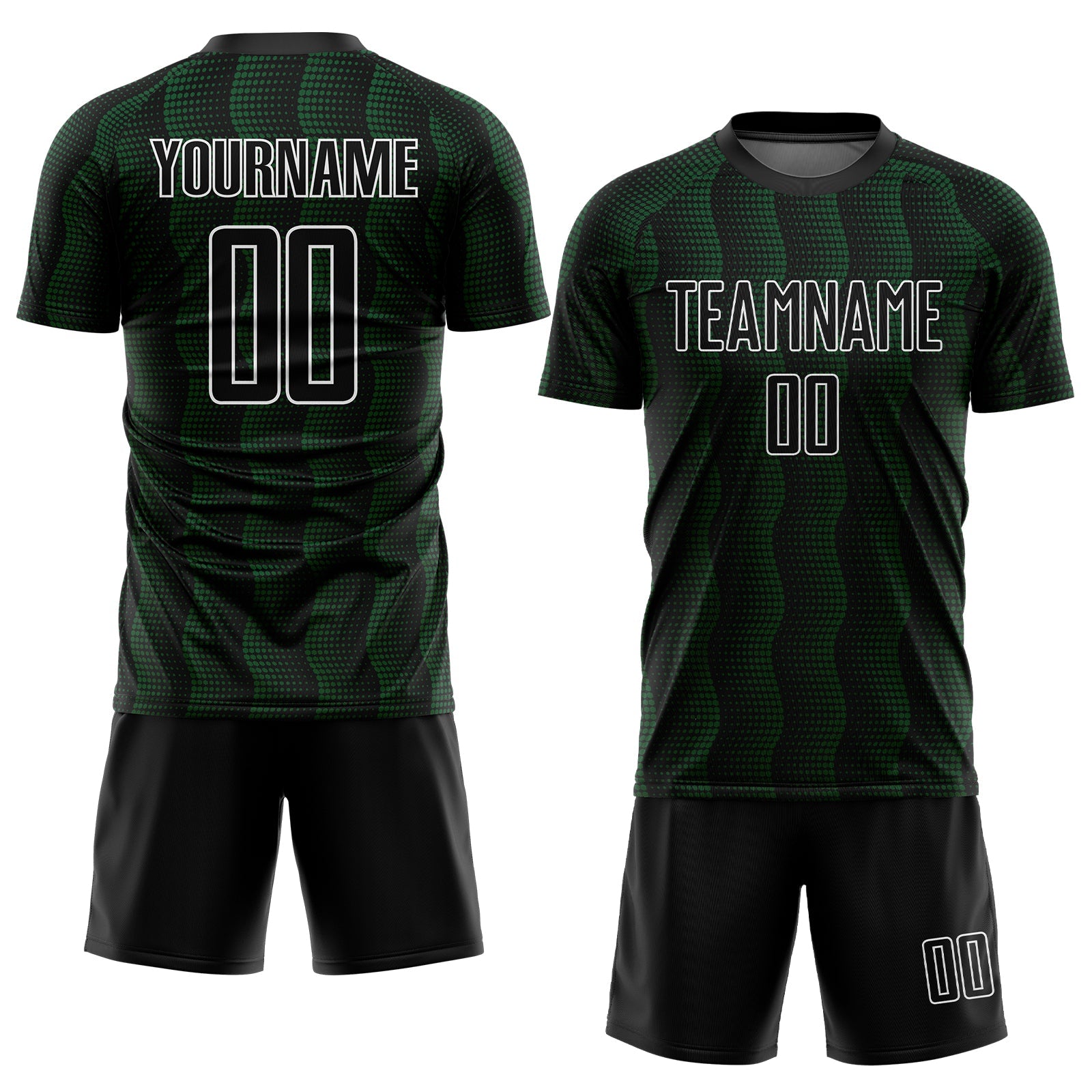 Custom Black Green-White Geometric Shape Sublimation Soccer Uniform Jersey