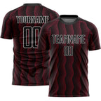 Custom Black Crimson-White Geometric Shape Sublimation Soccer Uniform Jersey