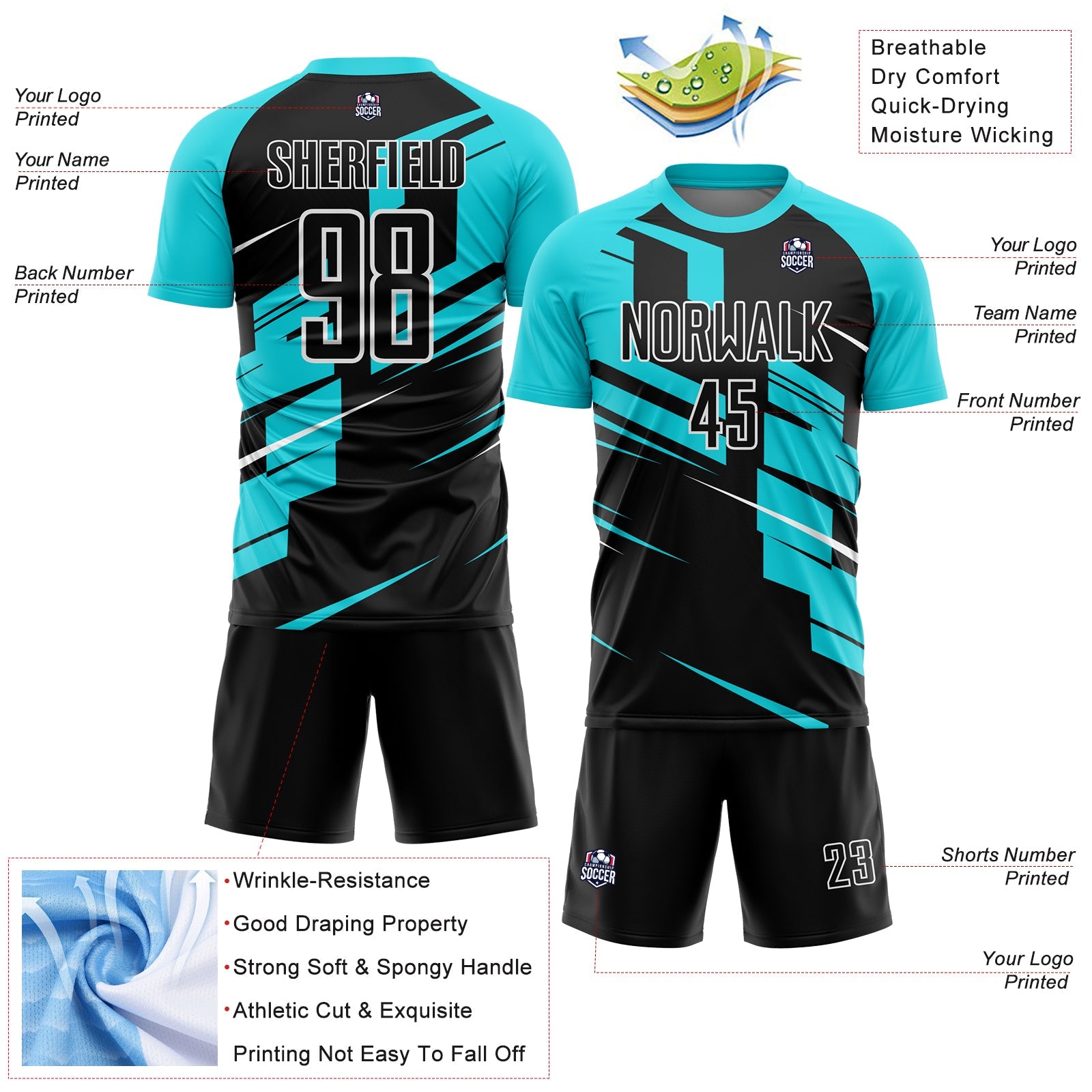 Custom Black Lakes Blue-White Line Sublimation Soccer Uniform Jersey